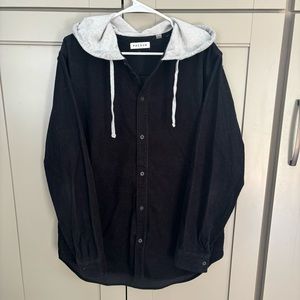 PacSun Hoodie Jacket Men's Large Button Up Long Sleeve Shirt Black Corduroy Gray